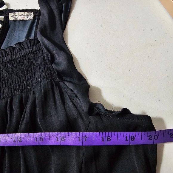 Intimately Free People Sz M Want Your Love Black Mini Dress Smocked Tie Back - Picture 10 of 11